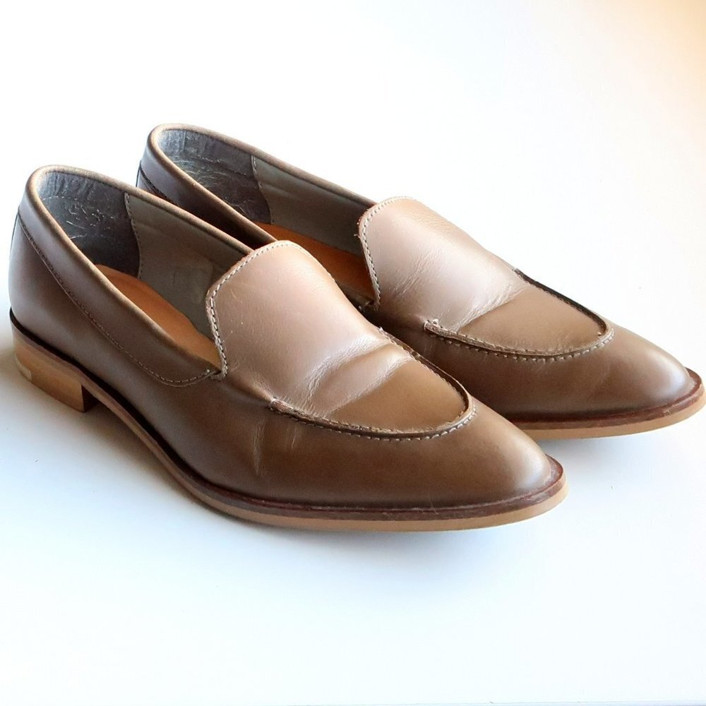 Everlane Almond Toe Low Block Heel Italian Leather Modern Loafers Slip-on Shoes